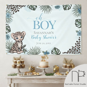 Leopard Cub Blue Baby Shower Banner