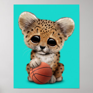 Leopard Cub Playing With Basketball Poster