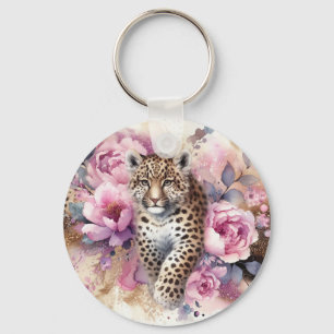 Leopard Cub & Roses Keychain
