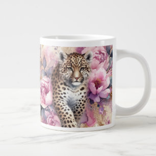Leopard Cub & Roses Large Coffee Mug