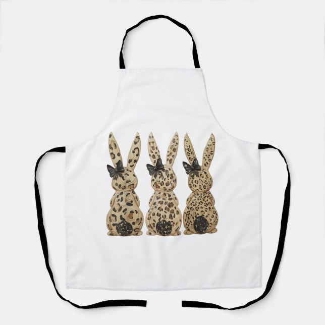 Leopard Cute Bunny Bow Funny Christian Easter Day  Apron (Front)