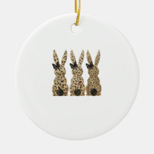 Leopard Cute Bunny Bow Funny Christian Easter Day  Ceramic Ornament