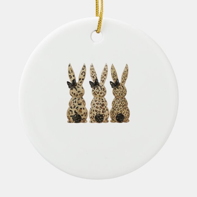 Leopard Cute Bunny Bow Funny Christian Easter Day  Ceramic Ornament (Front)
