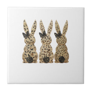 Leopard Cute Bunny Bow Funny Christian Easter Day  Ceramic Tile