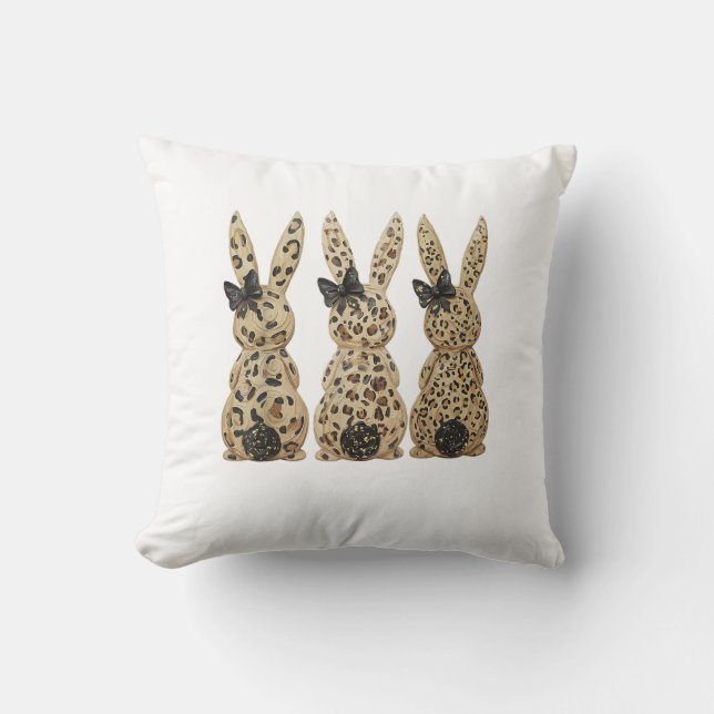 Leopard Cute Bunny Bow Funny Christian Easter Day  Cushion (Front)