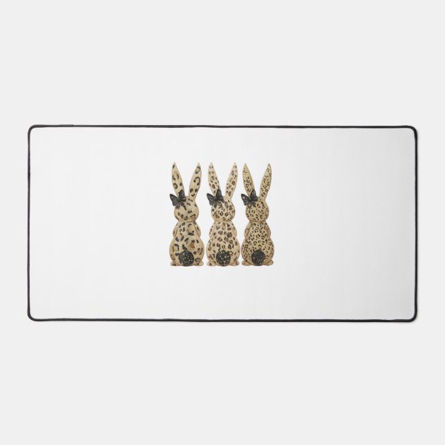 Leopard Cute Bunny Bow Funny Christian Easter Day  Desk Mat (Front)