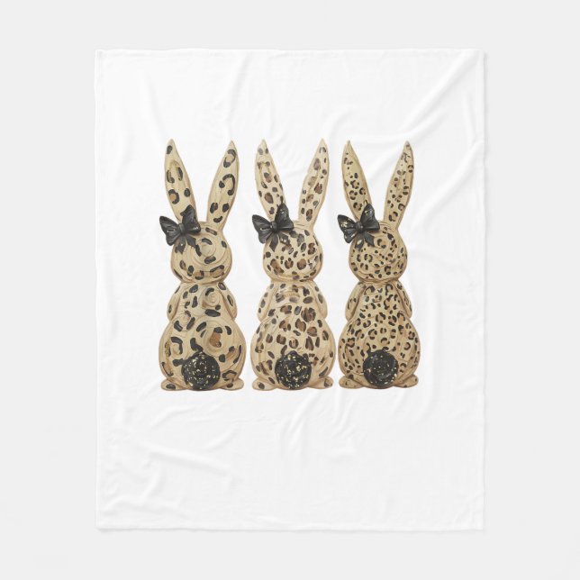 Leopard Cute Bunny Bow Funny Christian Easter Day  Fleece Blanket (Front)