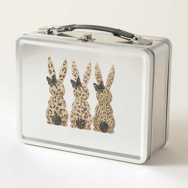 Leopard Cute Bunny Bow Funny Christian Easter Day  Metal Lunch Box (Front)