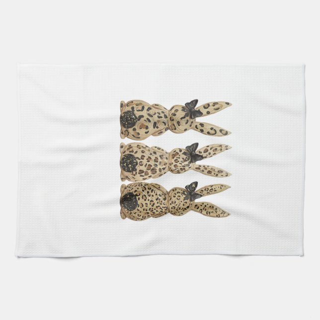 Leopard Cute Bunny Bow Funny Christian Easter Day  Tea Towel (Horizontal)