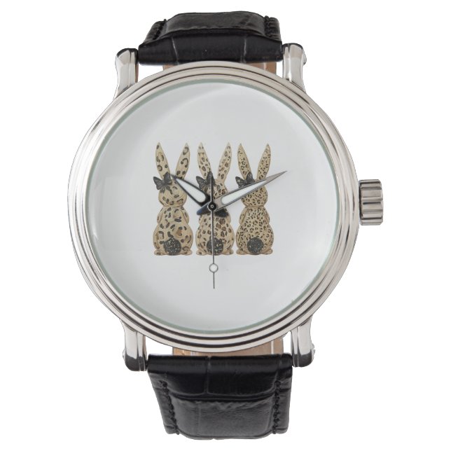 Leopard Cute Bunny Bow Funny Christian Easter Day  Watch (Front)