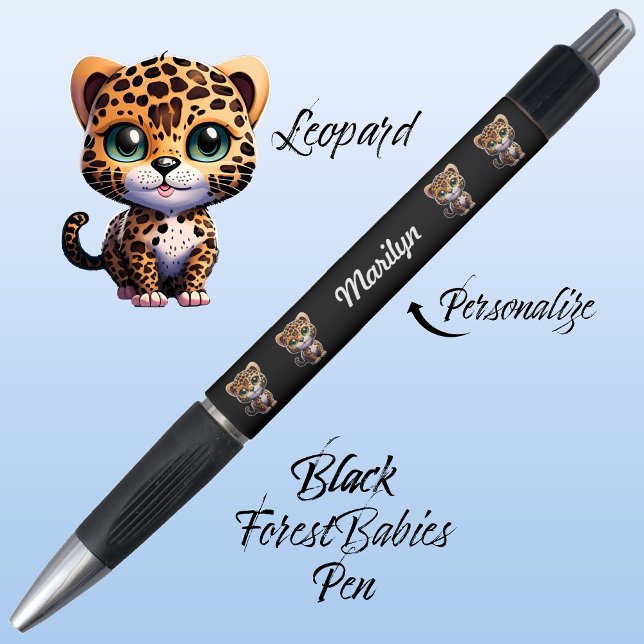 Leopard, Cute Unique Whimsical Cat Cartoon Graphic (Cute Whimsical Leopard Cartoon Graphic, Black Customizable ForestBabies Pen 🐆)