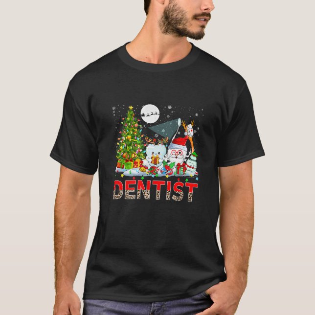 Leopard Dentist Dental Squad Toothbrush Reindeer C T-Shirt (Front)