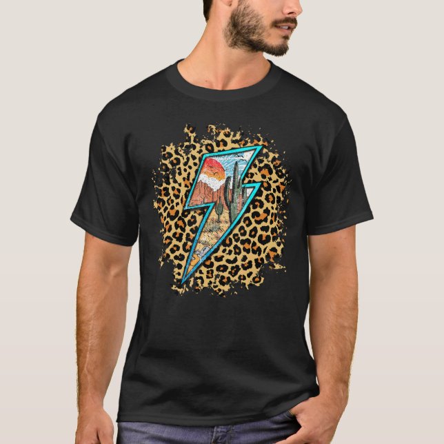 Leopard Desert Sunset Lightning Bolt Western Count T-Shirt (Front)