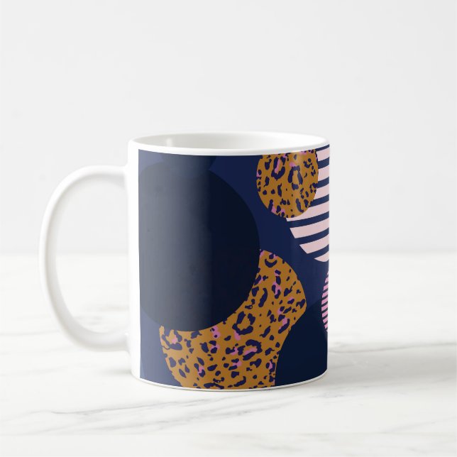 Leopard Dots: Dark Blue Elegance. Coffee Mug (Left)
