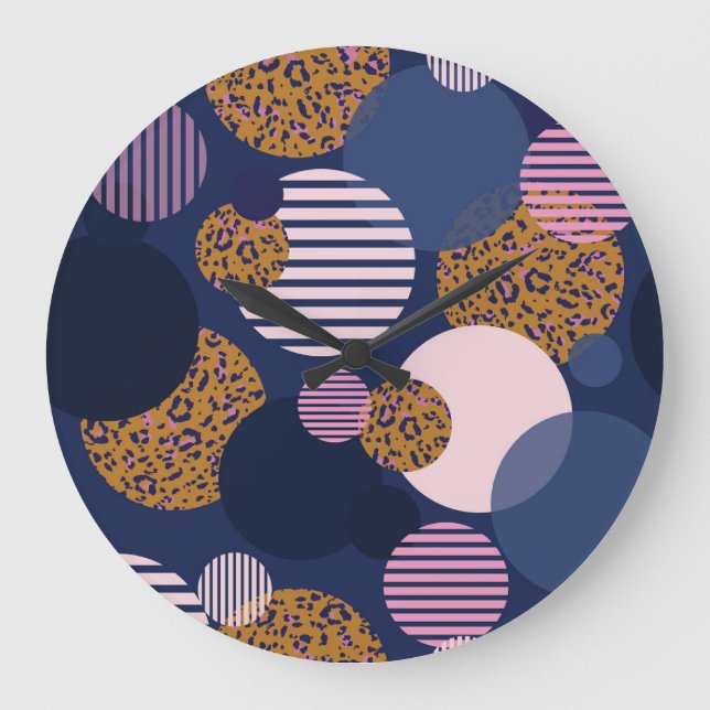 Leopard Dots: Dark Blue Elegance. Large Clock (Front)