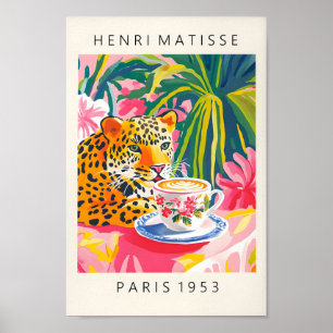 Leopard Drinking Coffee, Henri Matisse Print, Pink Poster