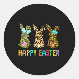 Leopard Easter Bunny Rabbit Trio Cute Easter Day  Classic Round Sticker