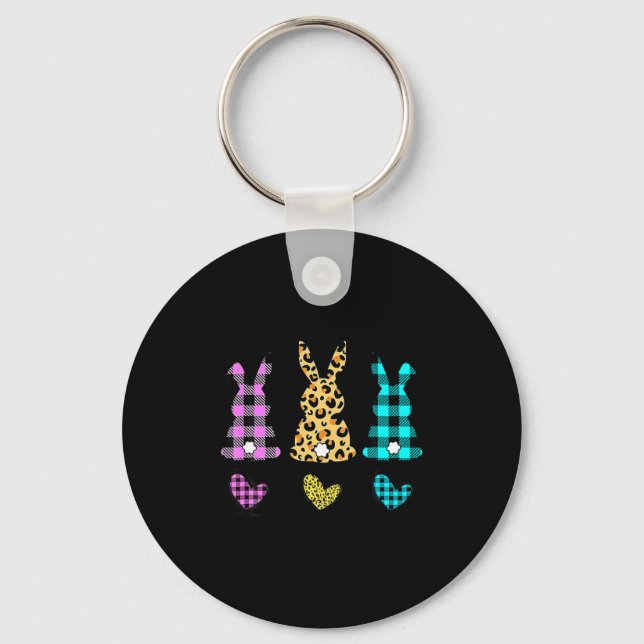 Leopard easter bunny rabbit trio cute easter day  key ring (Front)