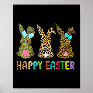 Leopard Easter Bunny Rabbit Trio Cute Easter Day Poster
