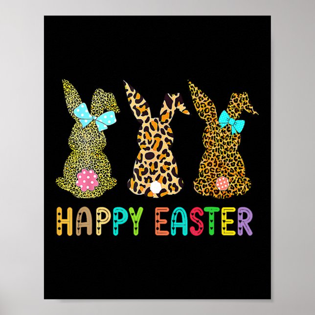 Leopard Easter Bunny Rabbit Trio Cute Easter Day  Poster (Front)