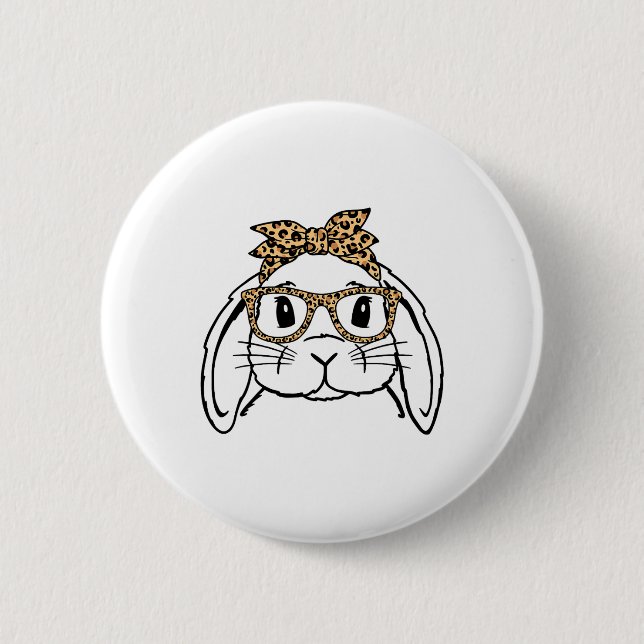 Leopard Easter Day Bunny Face Sungles Easter  6 Cm Round Badge (Front)