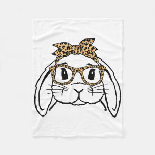 Leopard Easter Day Bunny Face Sungles Easter  Fleece Blanket