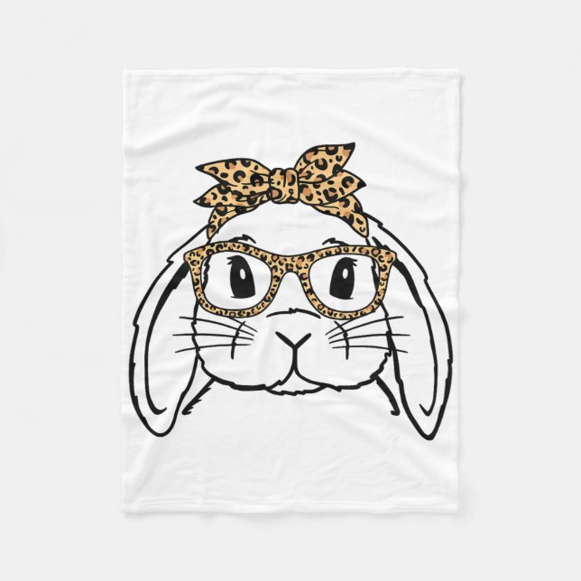 Leopard Easter Day Bunny Face Sungles Easter  Fleece Blanket (Front)
