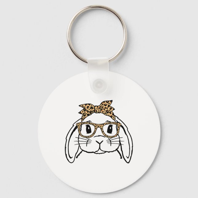 Leopard Easter Day Bunny Face Sungles Easter  Key Ring (Front)