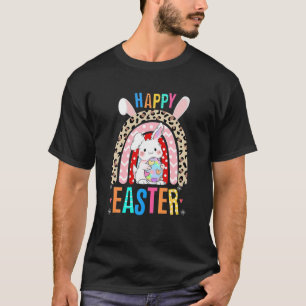 .Leopard Easter Rainbow Bunny Rabbit Trio Cute Hap T-Shirt
