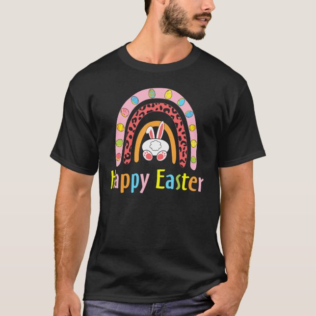 Leopard Easter Rainbow Bunny Rabbit Trio Cute Happ T-Shirt (Front)