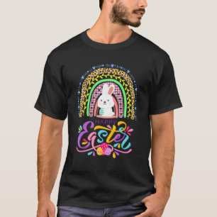Leopard Easter Rainbow Bunny Rabbit Trio Cute Happ T-Shirt