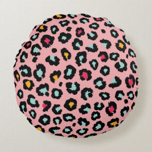 Leopard Exotic: Colourful Seamless Fun. Round Cushion