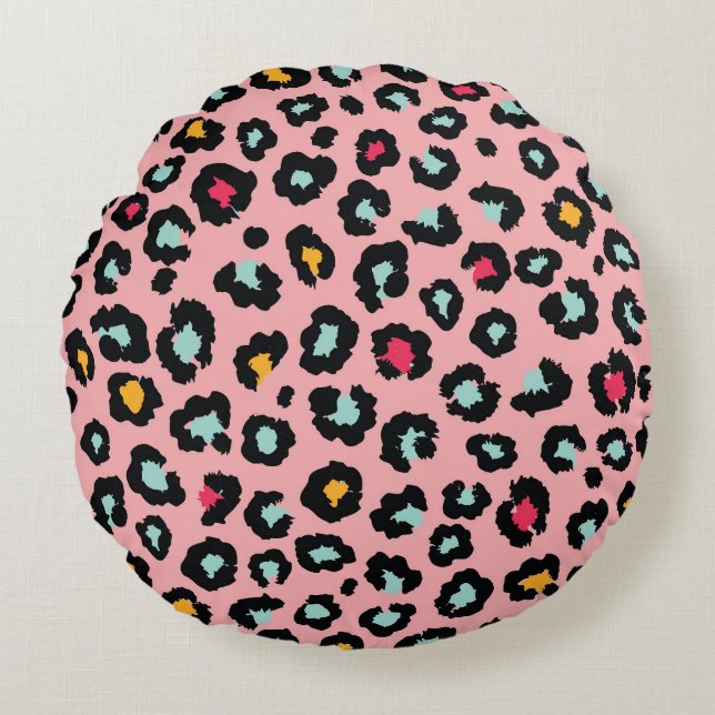 Leopard Exotic: Colourful Seamless Fun. Round Cushion (Front)