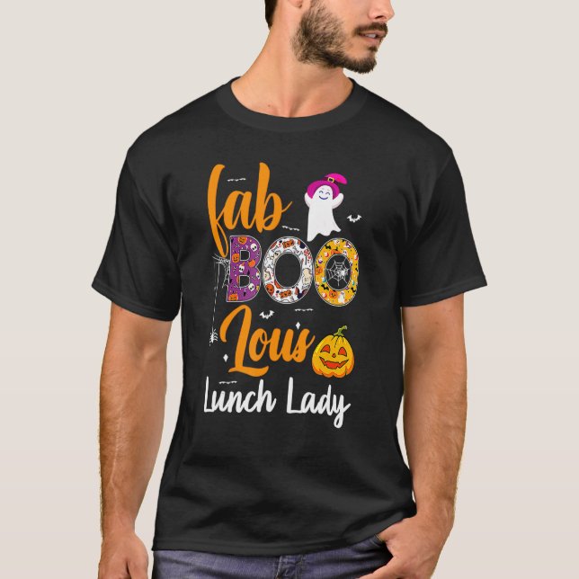 Leopard Fab Boo Lous Lunch Lady Team Teacher Hallo T-Shirt (Front)