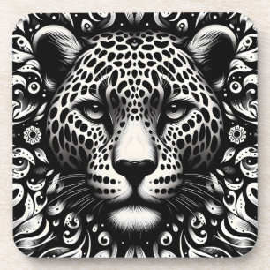 Leopard Face Cork Back Coasters Set of 6