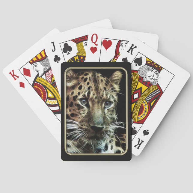 Leopard Face Fractal Art Playing Cards (Back)