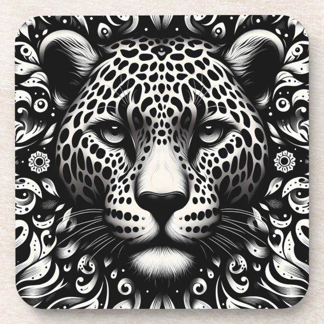 Leopard Face Hard Plastic Coasters with Cork Back  (Front)
