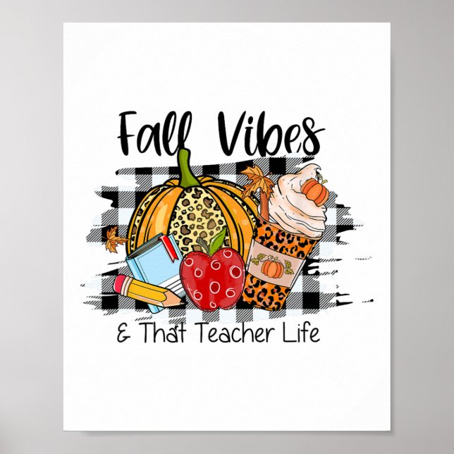 Leopard Fall Autumn Vibes Thankful Teacher Life Th Poster (Front)