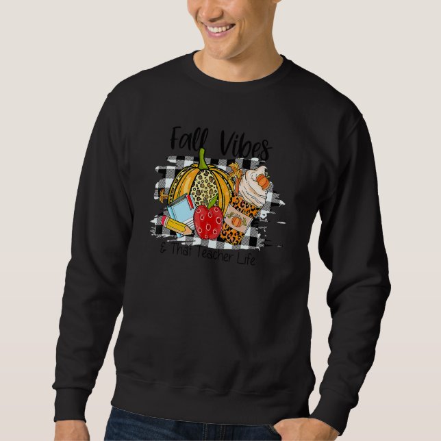 Leopard Fall Autumn Vibes Thankful Teacher Life Th Sweatshirt (Front)