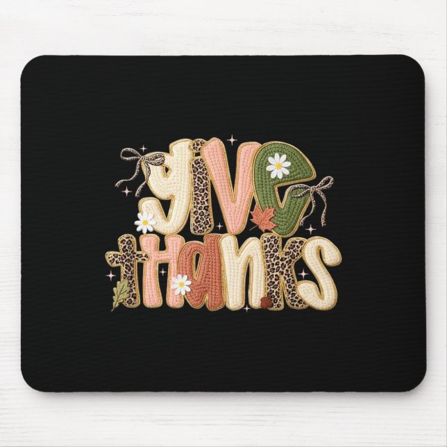 Leopard Fall Give Thanks Coquette Latch Hook Yarn  Mouse Pad (Front)
