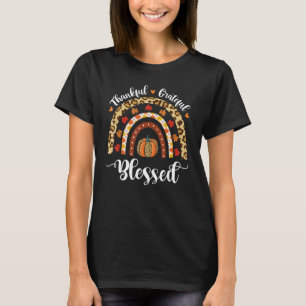 Leopard Fall Rainbow Thankful Grateful Blessed Pum T-Shirt
