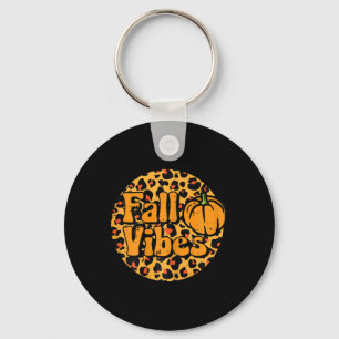 Leopard Fall Vibes Cute Autumn Thanksgiving Women Key Ring