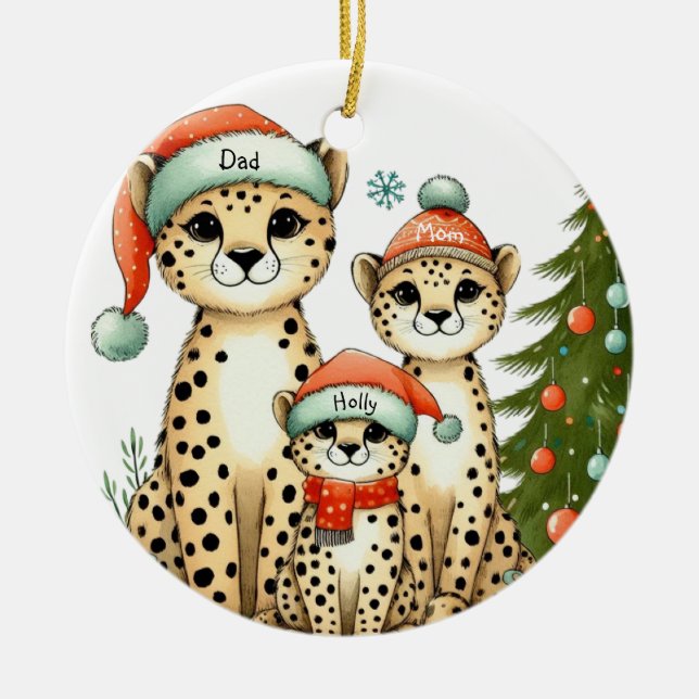 Leopard Family Add Name Ceramic Ornament (Front)