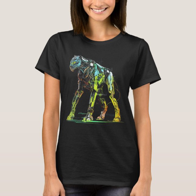 Leopard Fantasy Robot Artwork  Zoo Animal Tiger T-Shirt (Front)