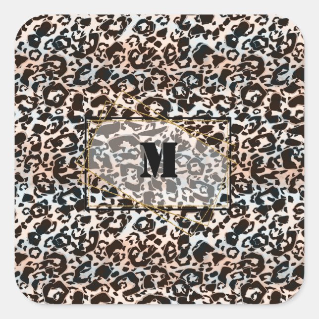 leopard, fashionable, spotted, brown,personalised square sticker (Front)