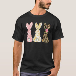 Leopard Floral Easter Bunny Three Rabbits Happy Ea T-Shirt