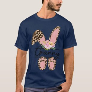 Leopard Floral Granny Easter With Bunny Ear Happy T-Shirt