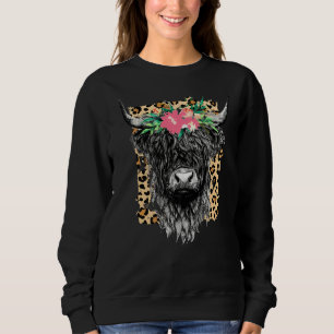 Leopard Floral Highland Cow Heifer Cattles Western Sweatshirt