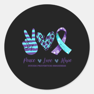Leopard Floral Ribbon Peace Love Hope Suicide Prev Classic Round Sticker