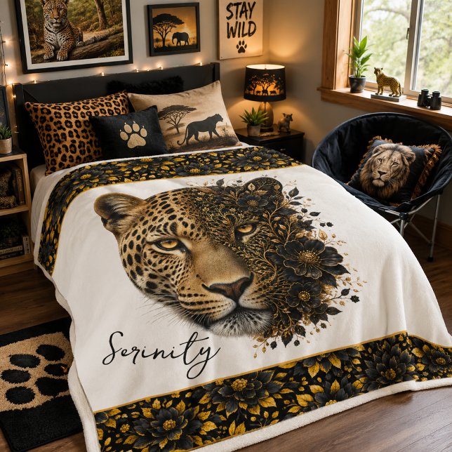 Leopard Floral Wildlife Art Blanket (Creator Uploaded)